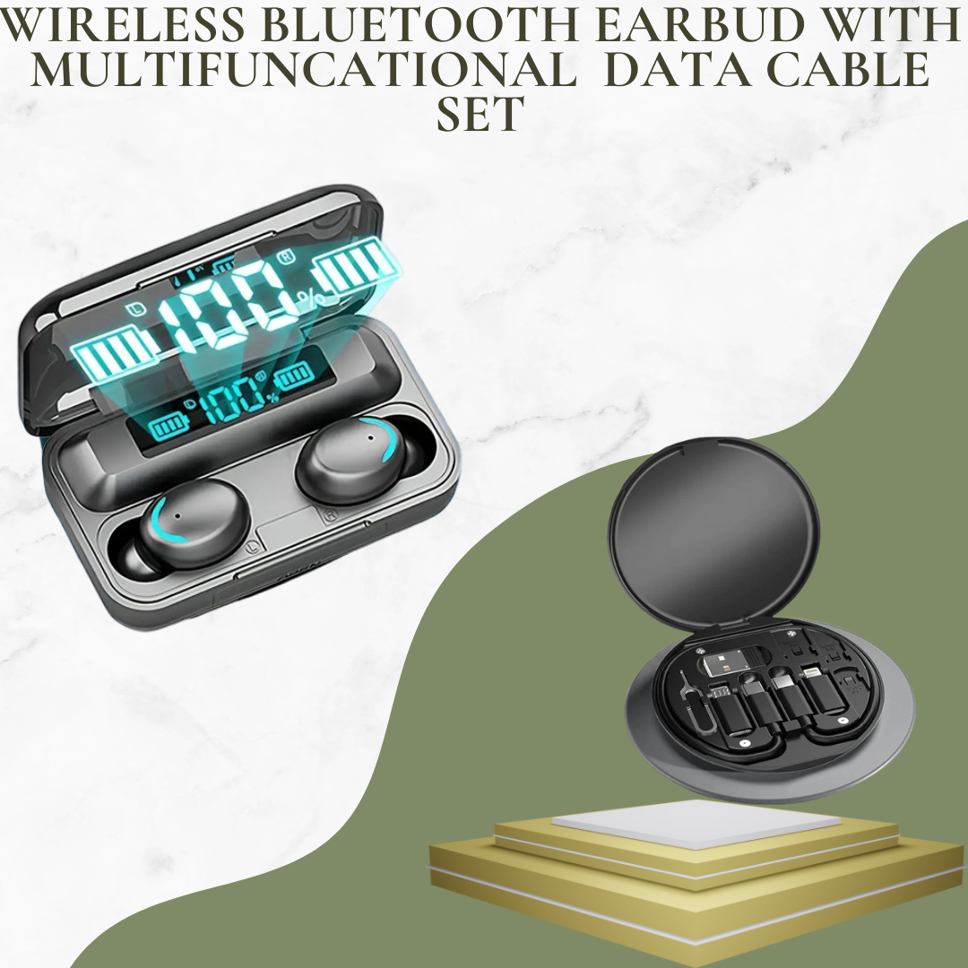 Wireless Bluetooth Earbuds With Multifunctional Data Cable Set